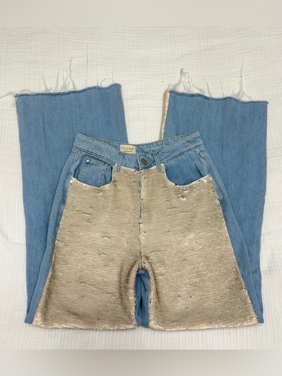 Pilcro Denim - Pilcro Two-Tone Blue Denim Flare Jeans